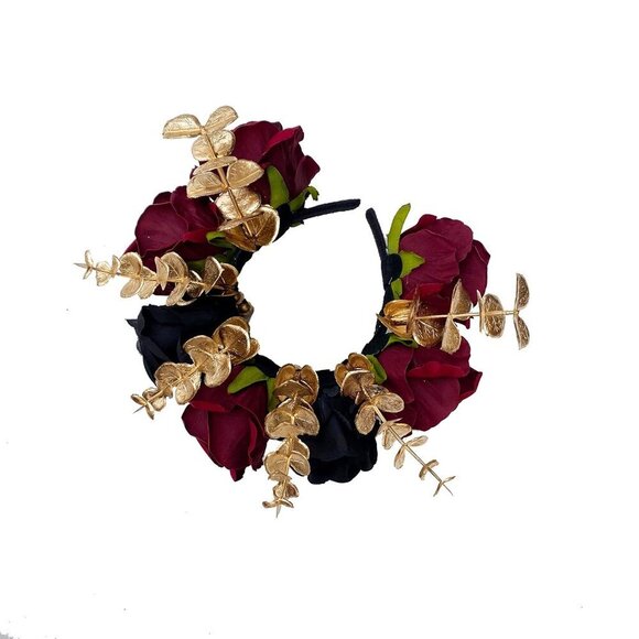 Burgundy Rose Flower Crown Floral Headband Wedding Festival Costume Accessory